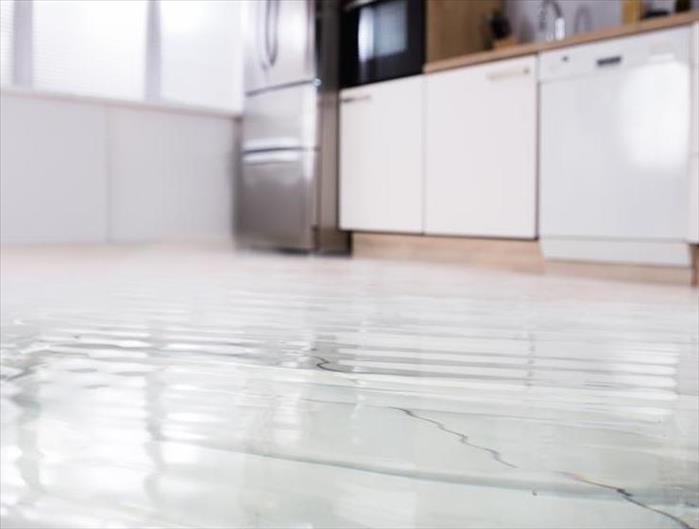 floor covered with water in kitchen